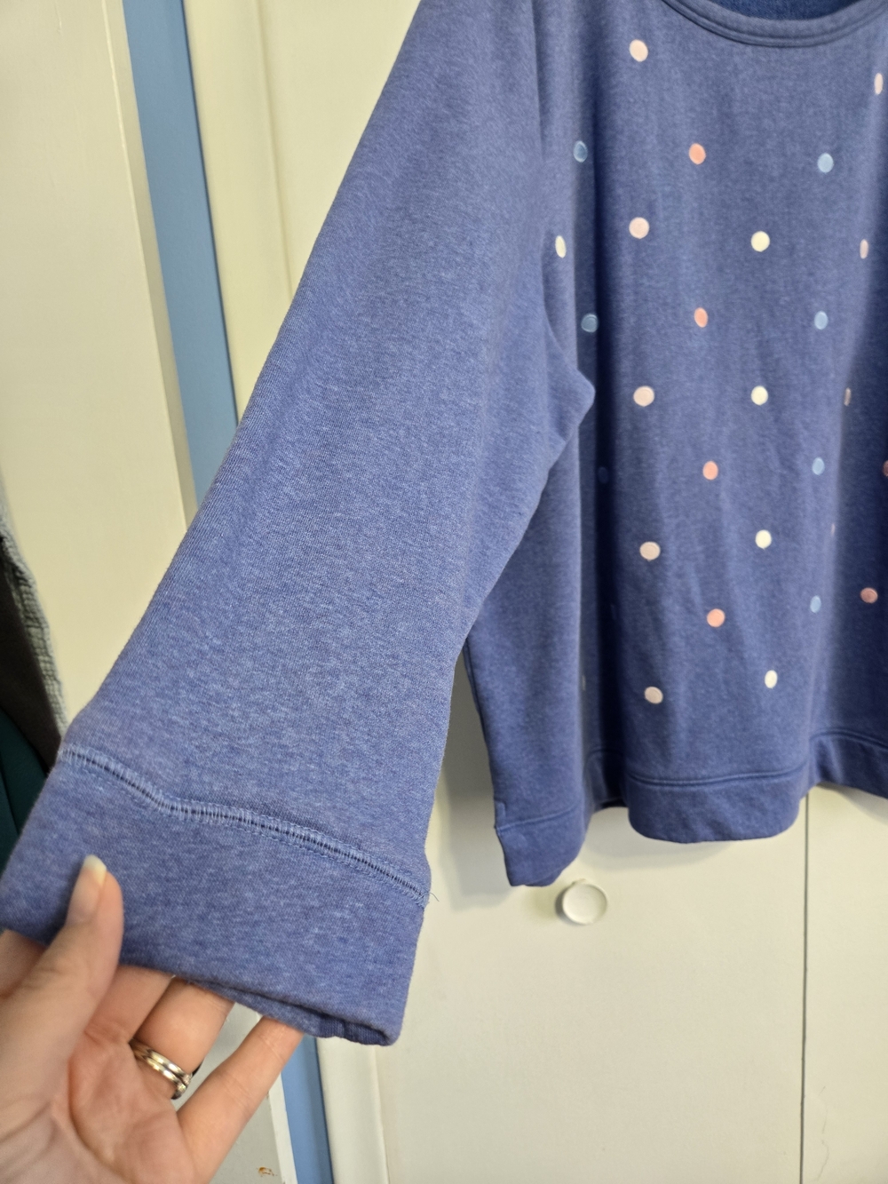 Talbots Plus 3X Blue Polka Dot Sweatshirt Women Cozy Pullover Casual Top - Picture 4 of 5